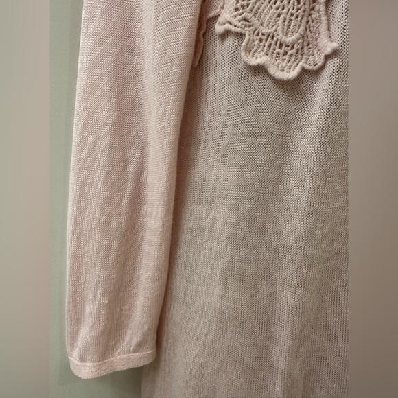 J. Jill XS Blush Pink Linen Blend Embroidered Collar Chest Lightweight Sweater - Picture 4 of 15